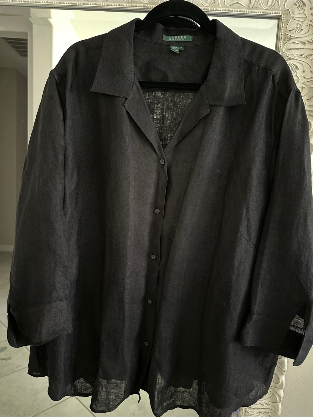 Lauren Ralph Lauren Linen Black Relaxed Button Down Shirt